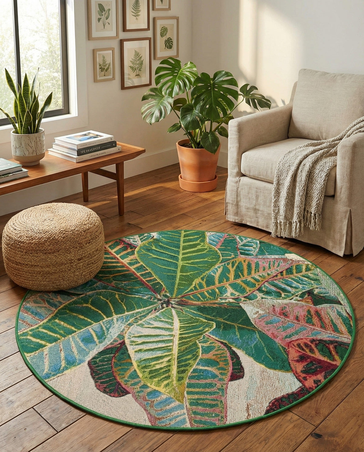 Seaside Blooms Collection Area Rug -  Fern Round Multi  lifestyle 138