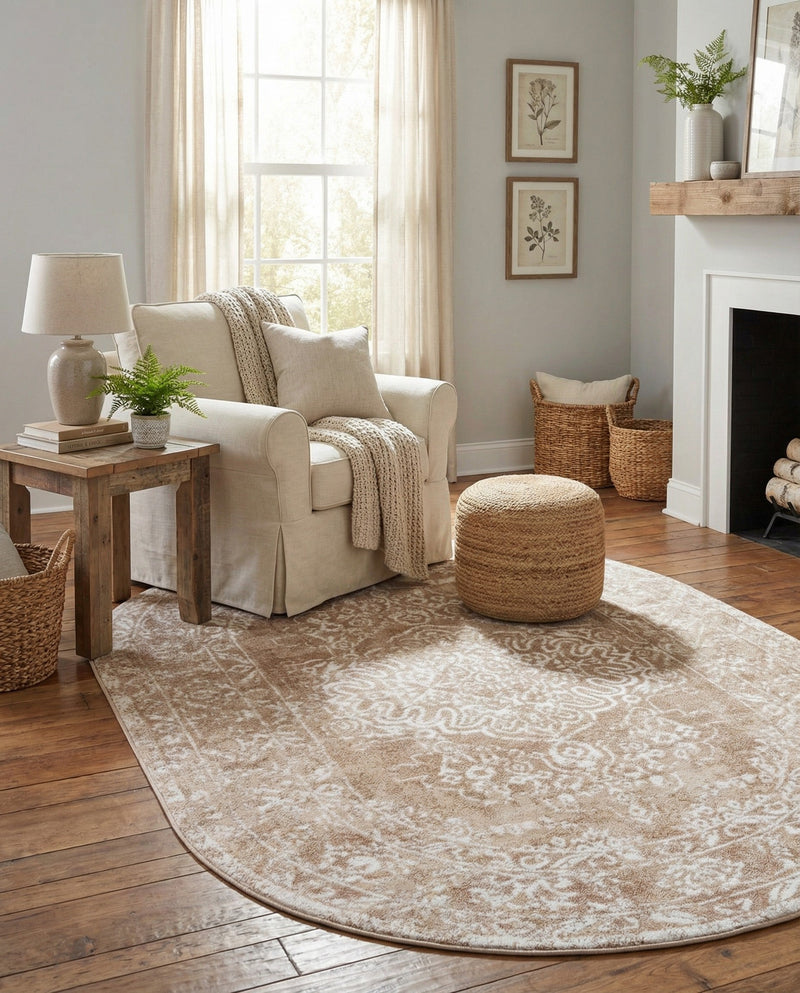 Cambridge Classics Collection Area Rug -  Magdalene (Beige) Oval Beige  lifestyle 59