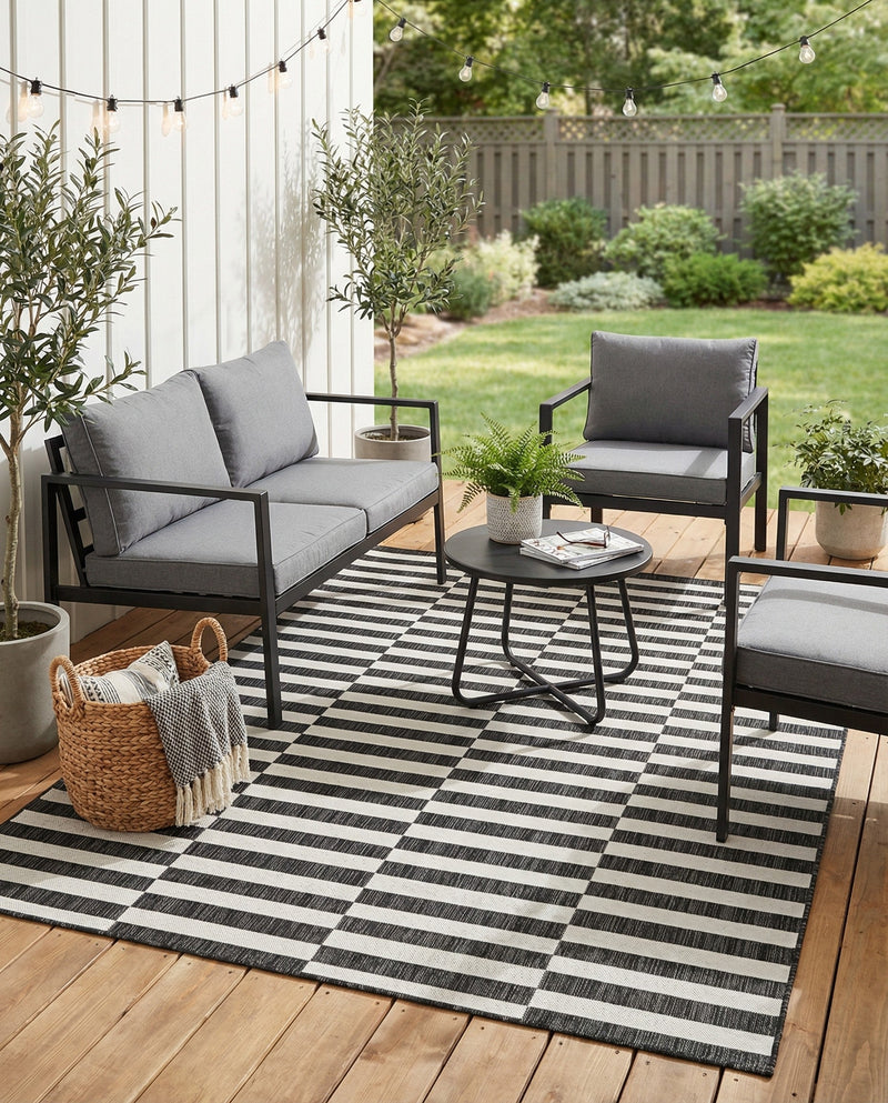 Seaside Stripes Collection Area Rug - Cabana (Charcoal) Rectangle Charcoal  lifestyle 7