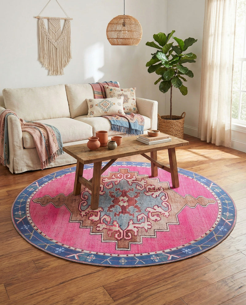 Heritage Elegance Collection Area Rug -  Winterthur (Fuchsia) Round Fuchsia  lifestyle 45