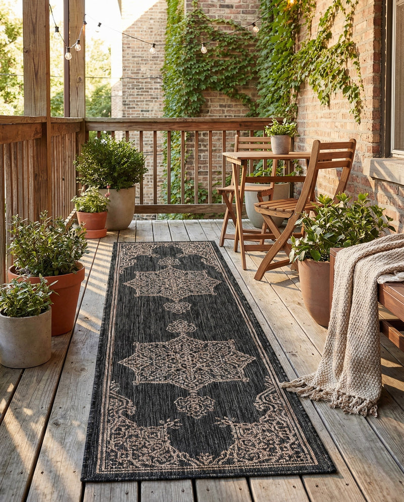 Patio Heritage Collection Area Rug -  Charleston (Charcoal Gray) Runner Charcoal Gray  lifestyle 67