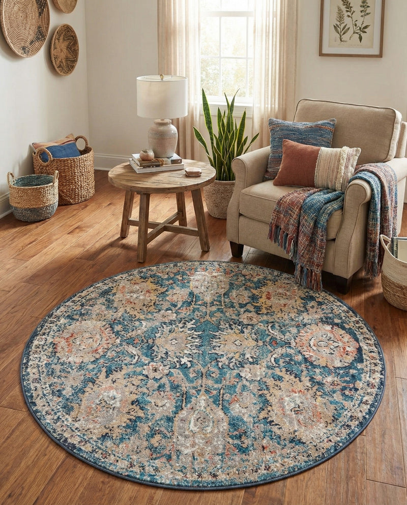 Seville Stripes Collection Area Rug -  Cordoba (Blue) Round Blue  lifestyle 19
