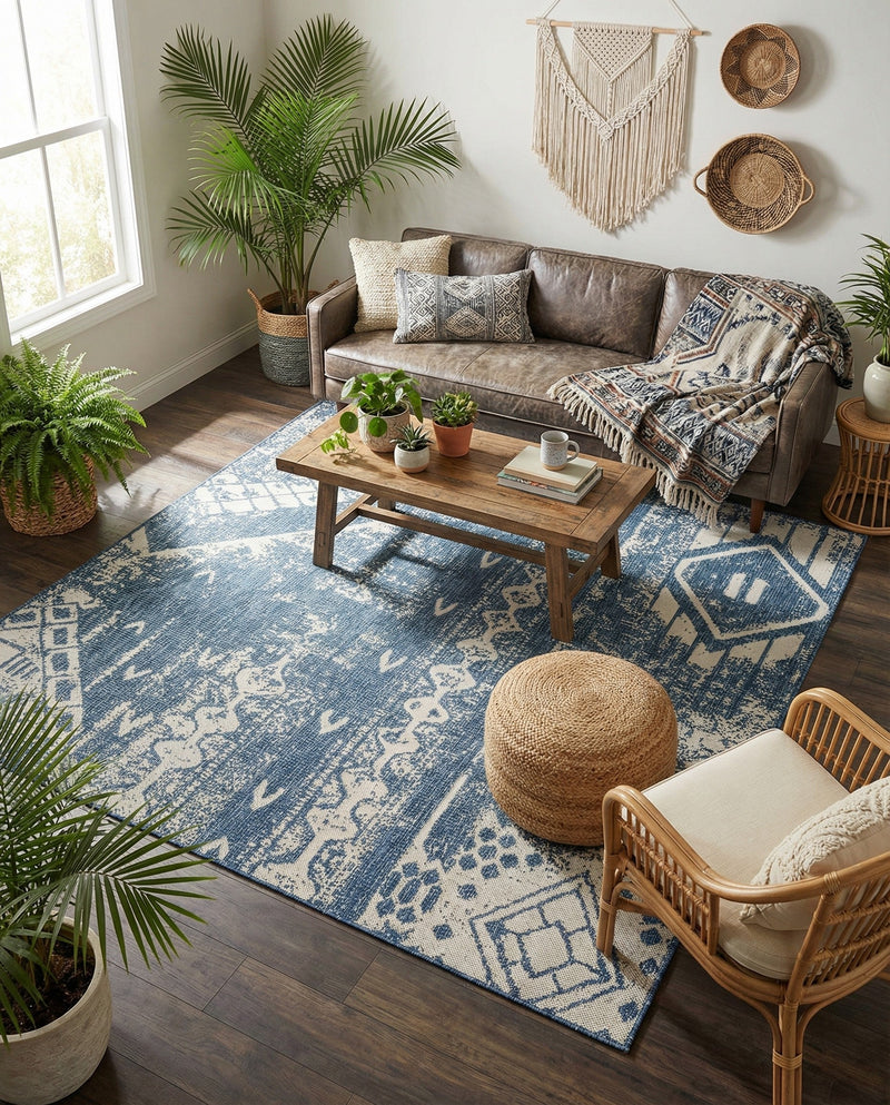 Desert Nomad Terrace Collection Area Rug - Sahara (Blue) Rectangle Blue  lifestyle 30