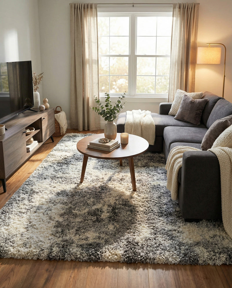 Cozy Haven Shag Collection Area Rug -  Tranquility (Smoke Gray) Square Smoke Gray  lifestyle 34