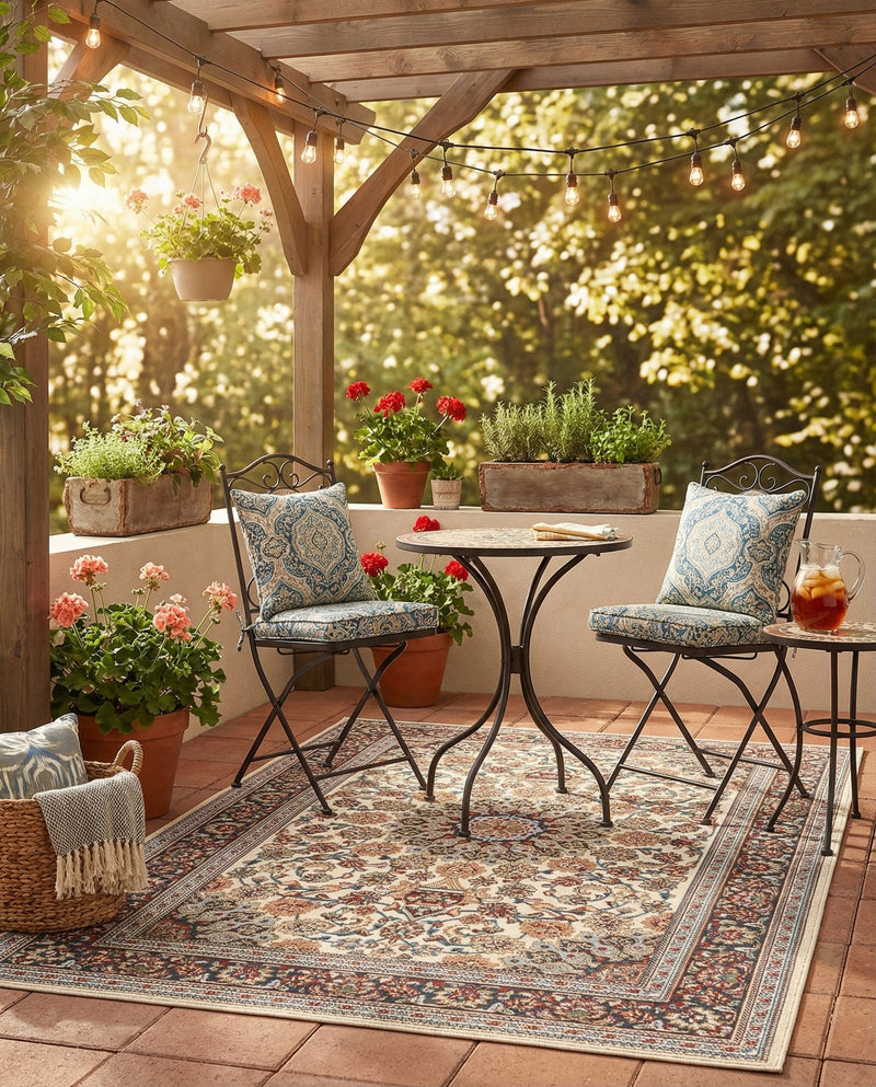Patio Heritage Collection Area Rug -  Bower Rectangle Ivory  lifestyle 64