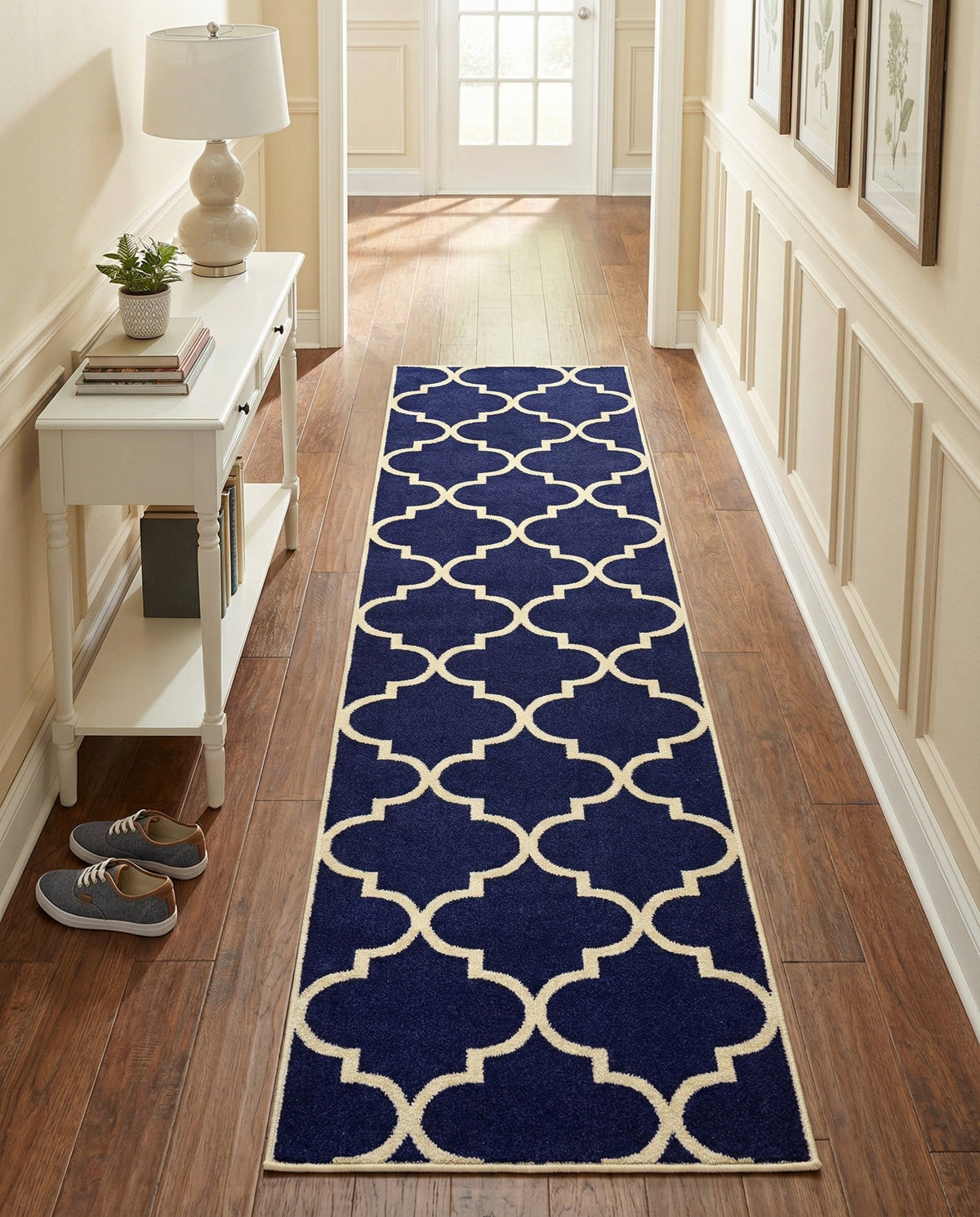 Lattice Gardens Collection Area Rug -  Espaliera Runner Navy Blue  lifestyle 131