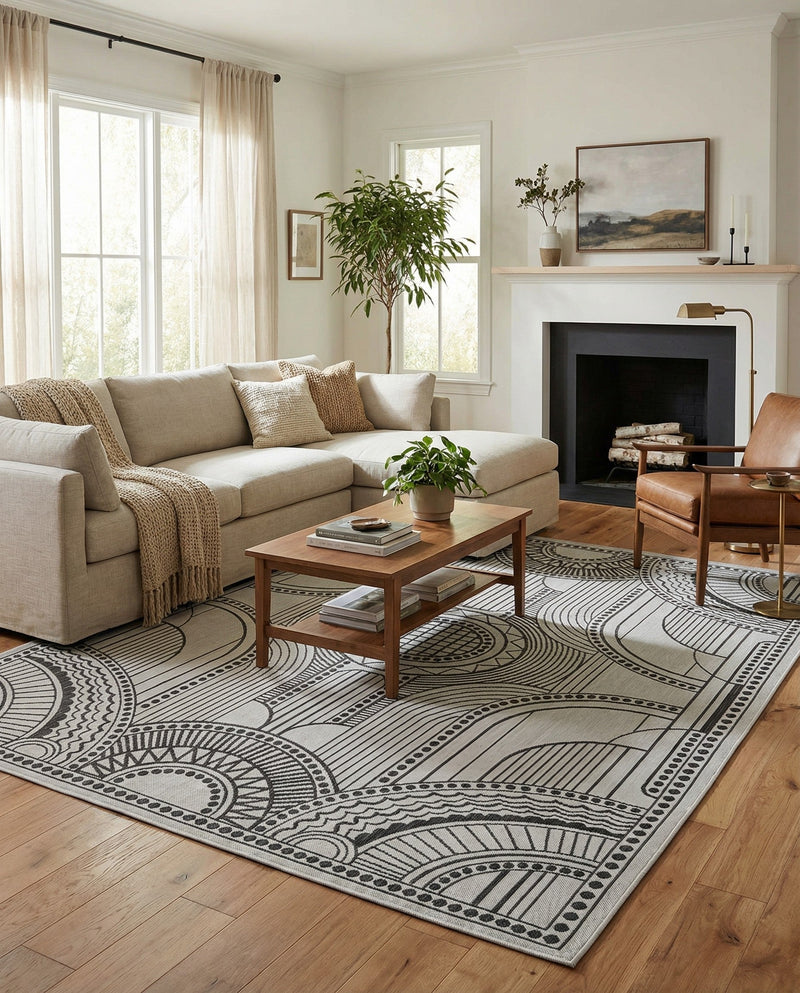 Patio Heritage Collection Area Rug -  Asheville Rectangle White and Black  lifestyle 7