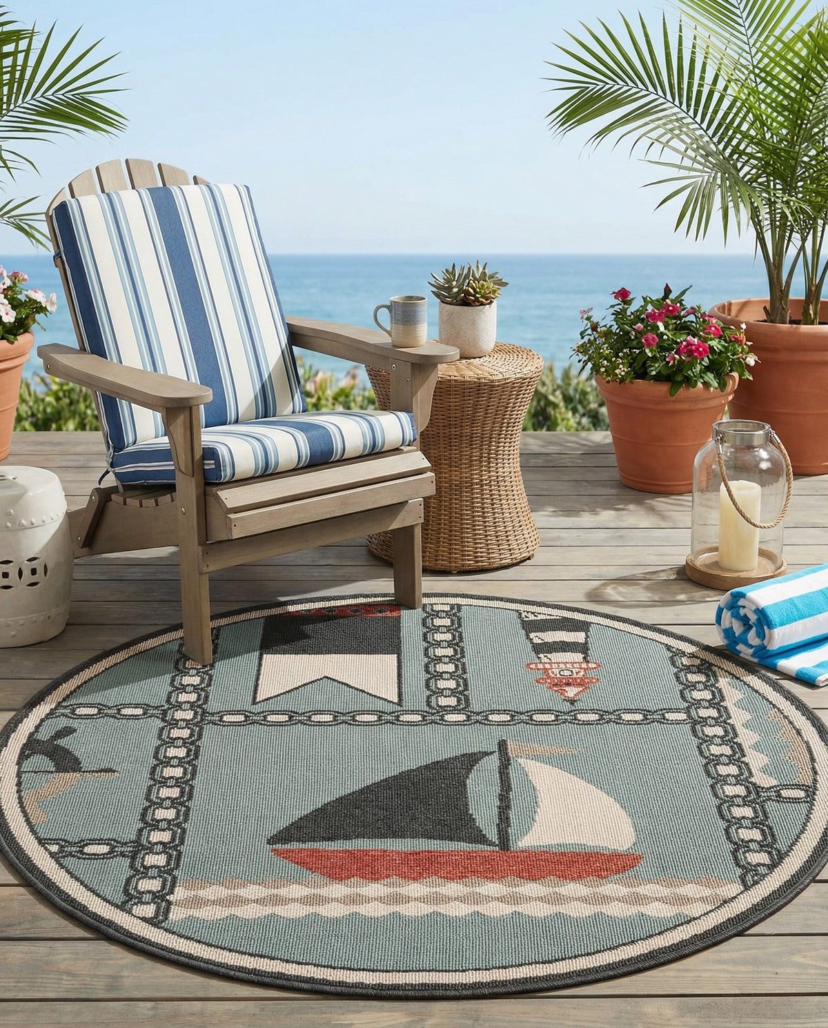 Seaside Haven Rugs Collection Area Rug -  Anchorage Round Blue  lifestyle 82