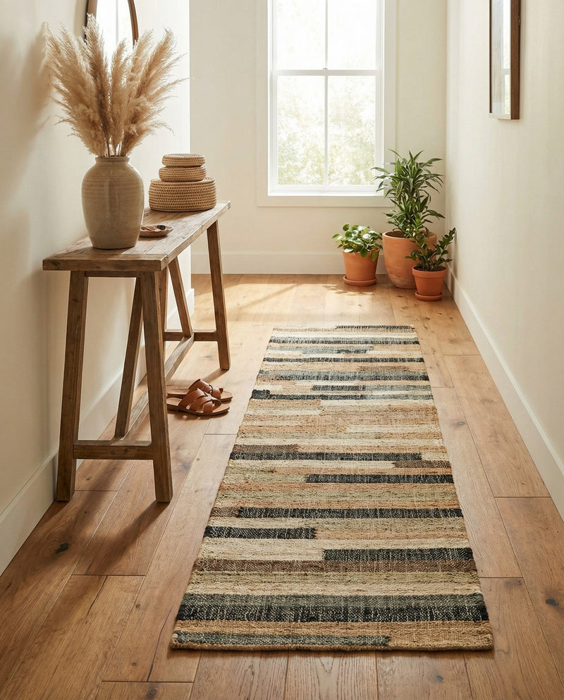 Benares Handwoven Jute Collection Area Rug -  Varanasi Runner Beige  lifestyle 41