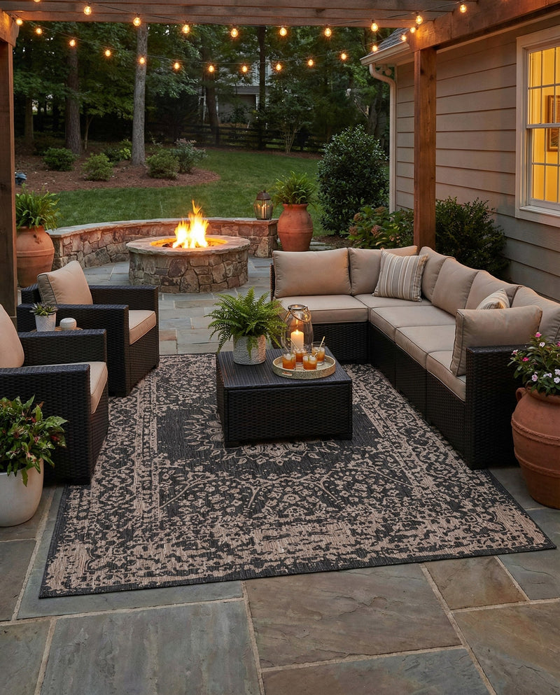 Patio Heritage Collection Area Rug -  Lafayette (Black) Rectangle Black  lifestyle 25