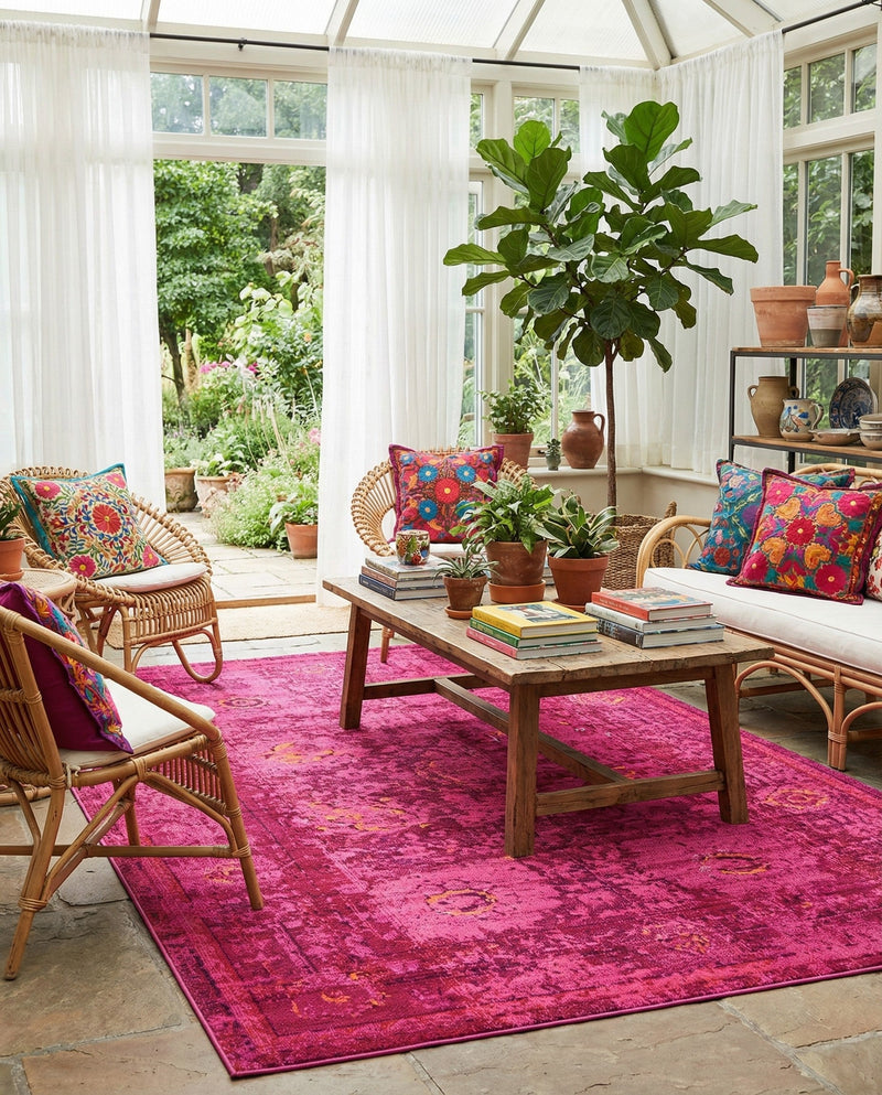 Chateau Elegance Collection Area Rug -  Louvre Rectangle Magenta  lifestyle 82