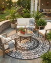 Patio Heritage Collection Area Rug -  Lafayette (Black and White) Round Black and White  lifestyle 22