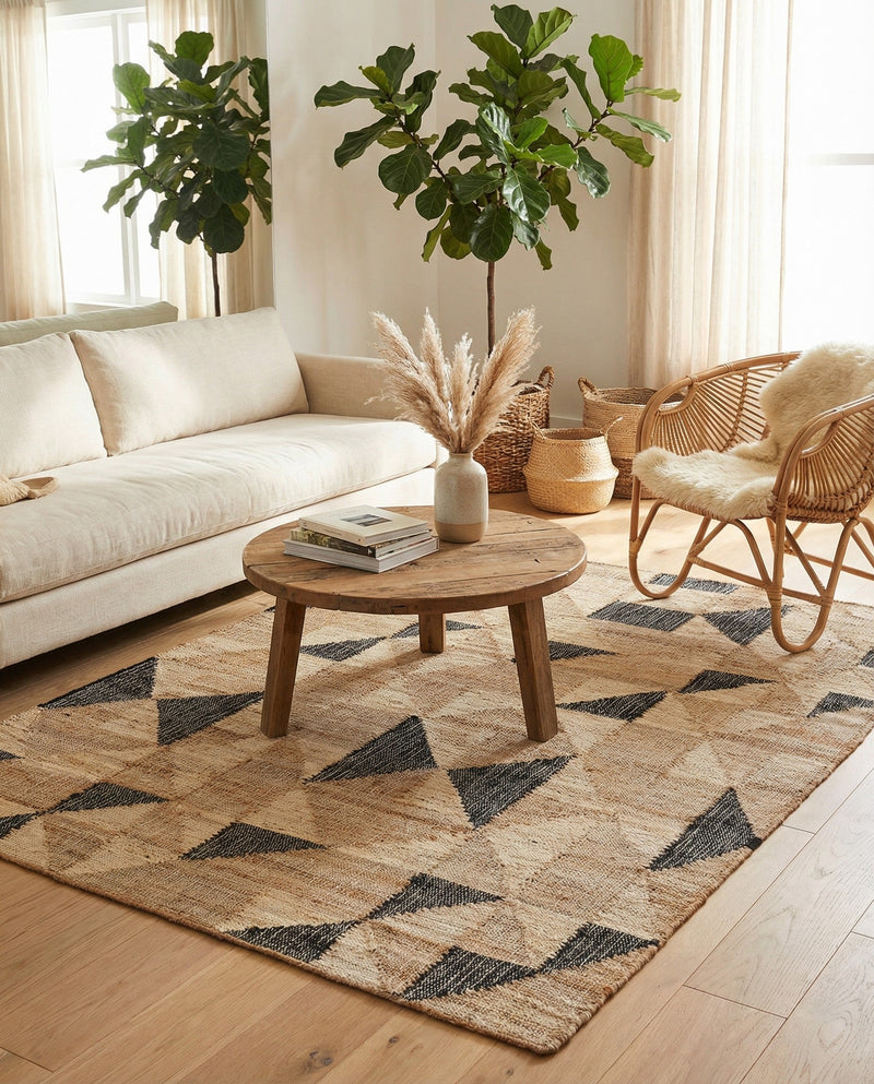 Benares Handwoven Jute Collection Area Rug -  Sarnath Rectangle Beige and Black  lifestyle 5