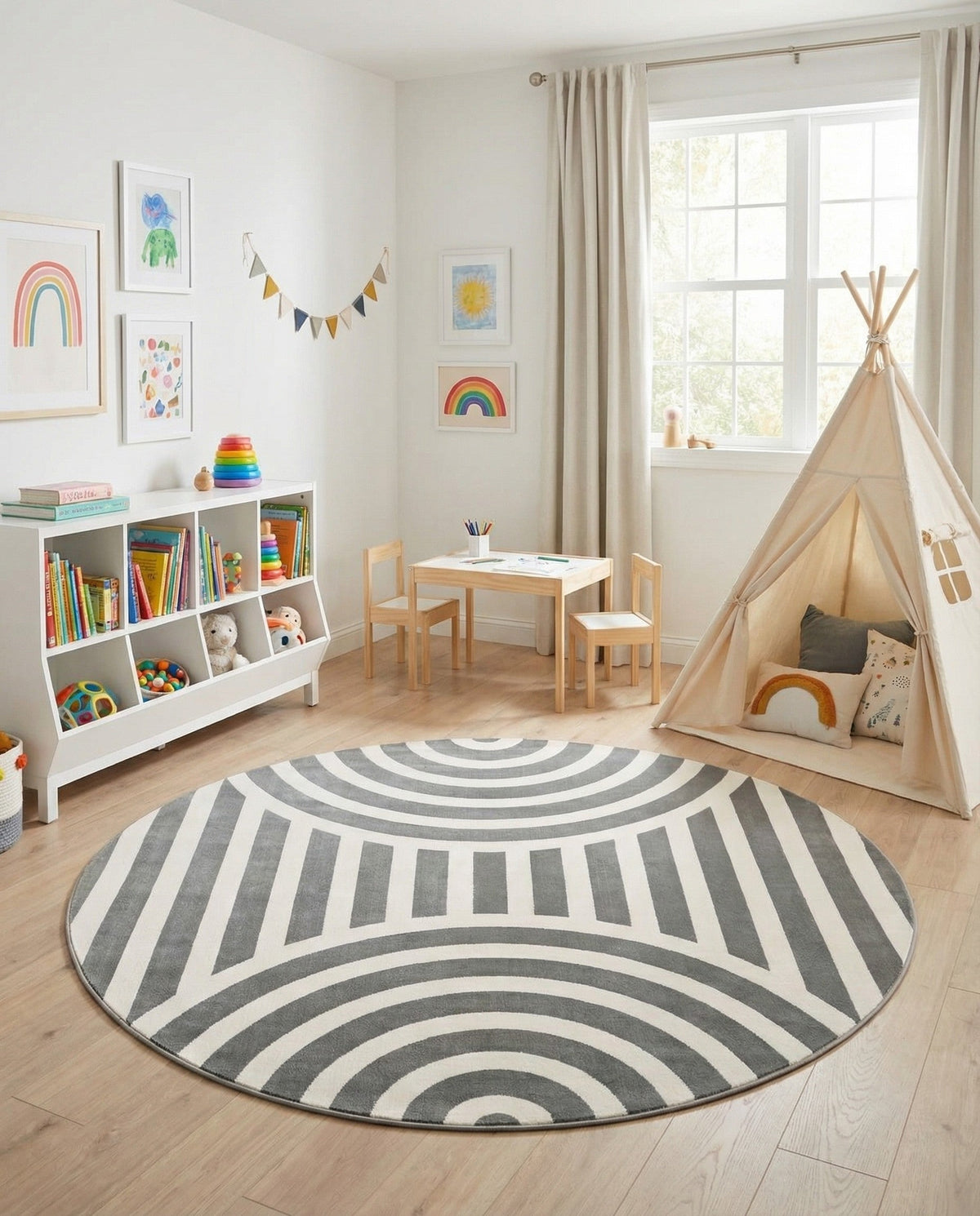 Wonder Tykes Collection Area Rug -  Joydale Round Gray and Silver  lifestyle 181