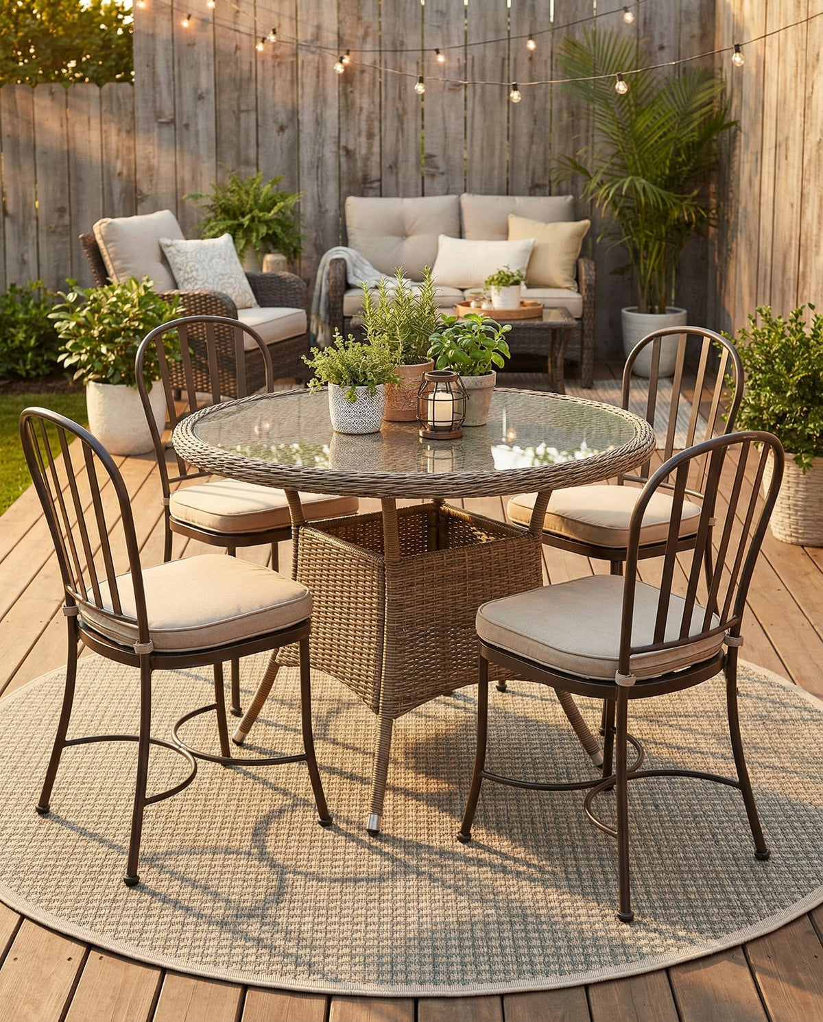 Terrace Fringe Collection Area Rug - Patio Round Brown  lifestyle 100