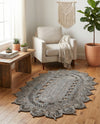 Woven Seaside Jute Collection Area Rug - Coastalhaven (Gray) Oval Gray  lifestyle 25