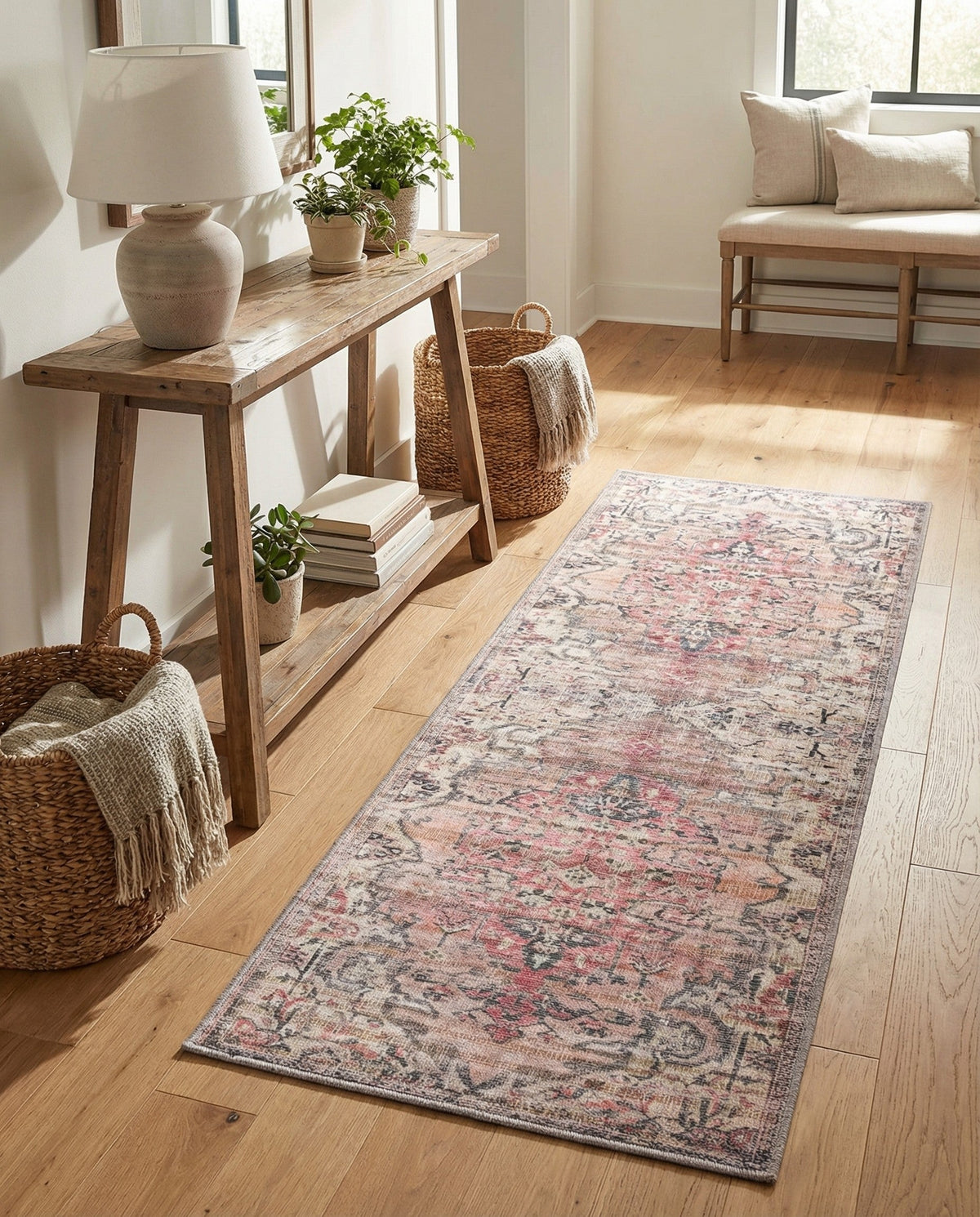 Vintage Memories Collection Area Rug - Echoes Runner Beige pink  lifestyle 96