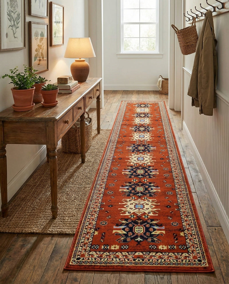 Tabriz Tapestries Collection Area Rug - Azerbaijan (Terracotta) Runner Terracotta  lifestyle 53