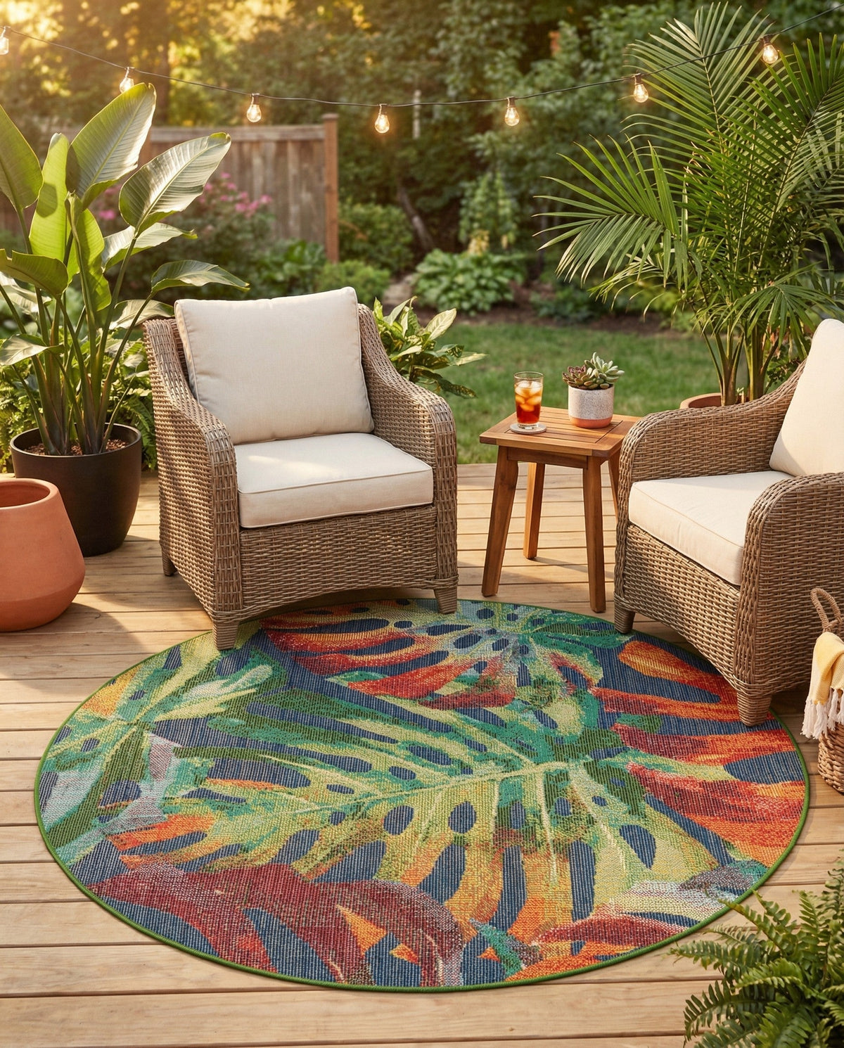 Coastal Terrace Collection Area Rug -  Pier Round Multi  lifestyle 83