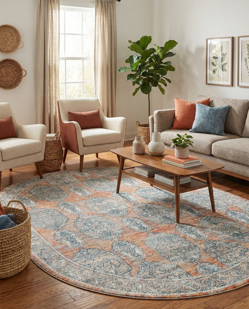 Seville Stripes Collection Area Rug -  Granada (Brick Red) Oval Brick Red  lifestyle 76