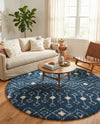 Berber Lattice Shag Collection Area Rug - Atlas (Navy Blue) Round Navy Blue  lifestyle 39