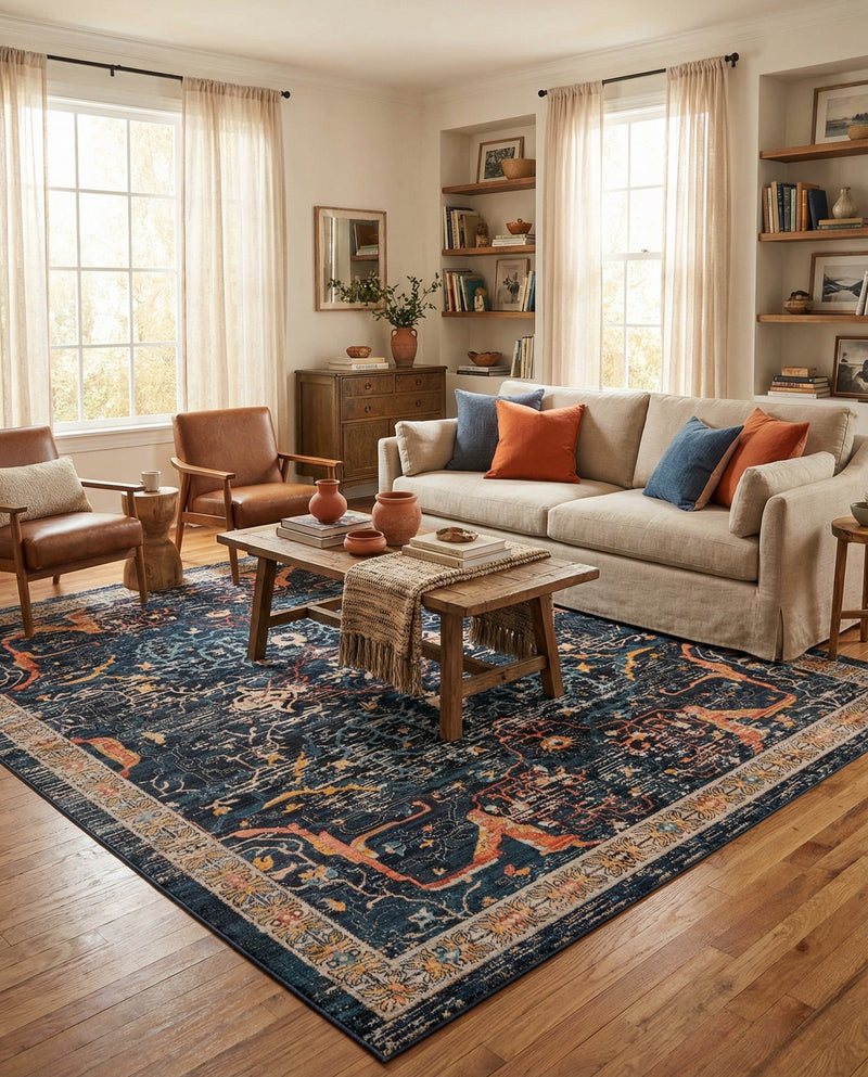 Seville Stripes Collection Area Rug -  Malaga (Navy Blue) Rectangle Navy Blue  lifestyle 11