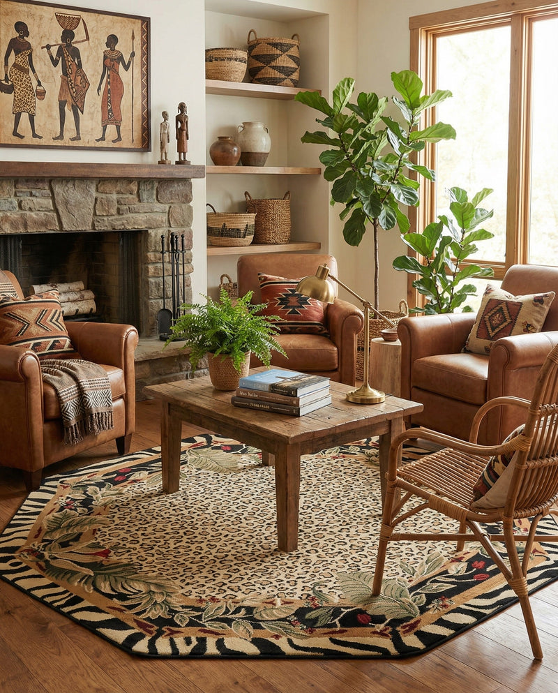 Savannah Sojourn Collection Area Rug -  Moremi Octagon Cream  lifestyle 65