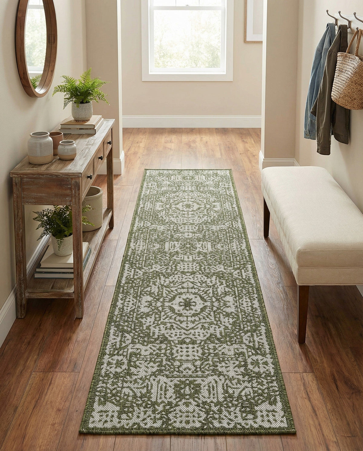 Patio Heritage Collection Area Rug - Savannah (Green) Runner Green  lifestyle 89