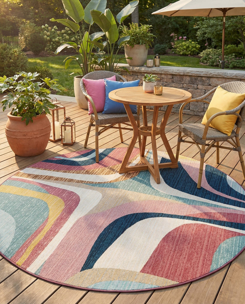 Urban Terrace Collection Area Rug - Venice Round Multi  lifestyle 70