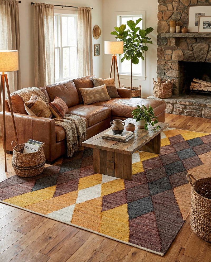 Thar Cotton Collection Area Rug -  Munnar Rectangle Brown Yellow Black  lifestyle 3