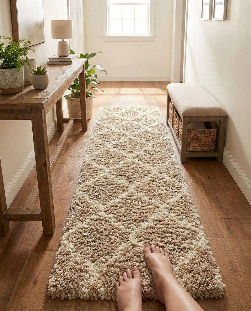 Berber Lattice Shag Collection Area Rug - Atlas (Light Brown) Runner Light Brown  lifestyle 29