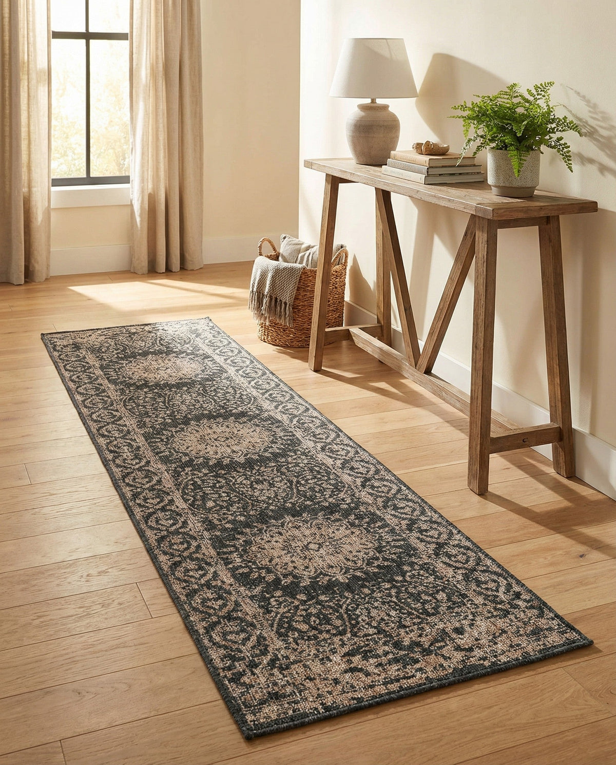 Patio Heritage Collection Area Rug -  Lafayette (Black) Runner Black  lifestyle 79