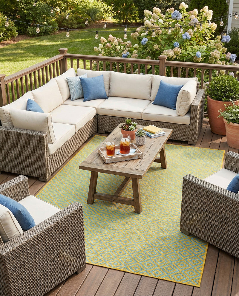 Urban Oasis Rugs Collection Area Rug -  Rooftop (Yellow and Aqua) Rectangle Yellow and Aqua  lifestyle 17