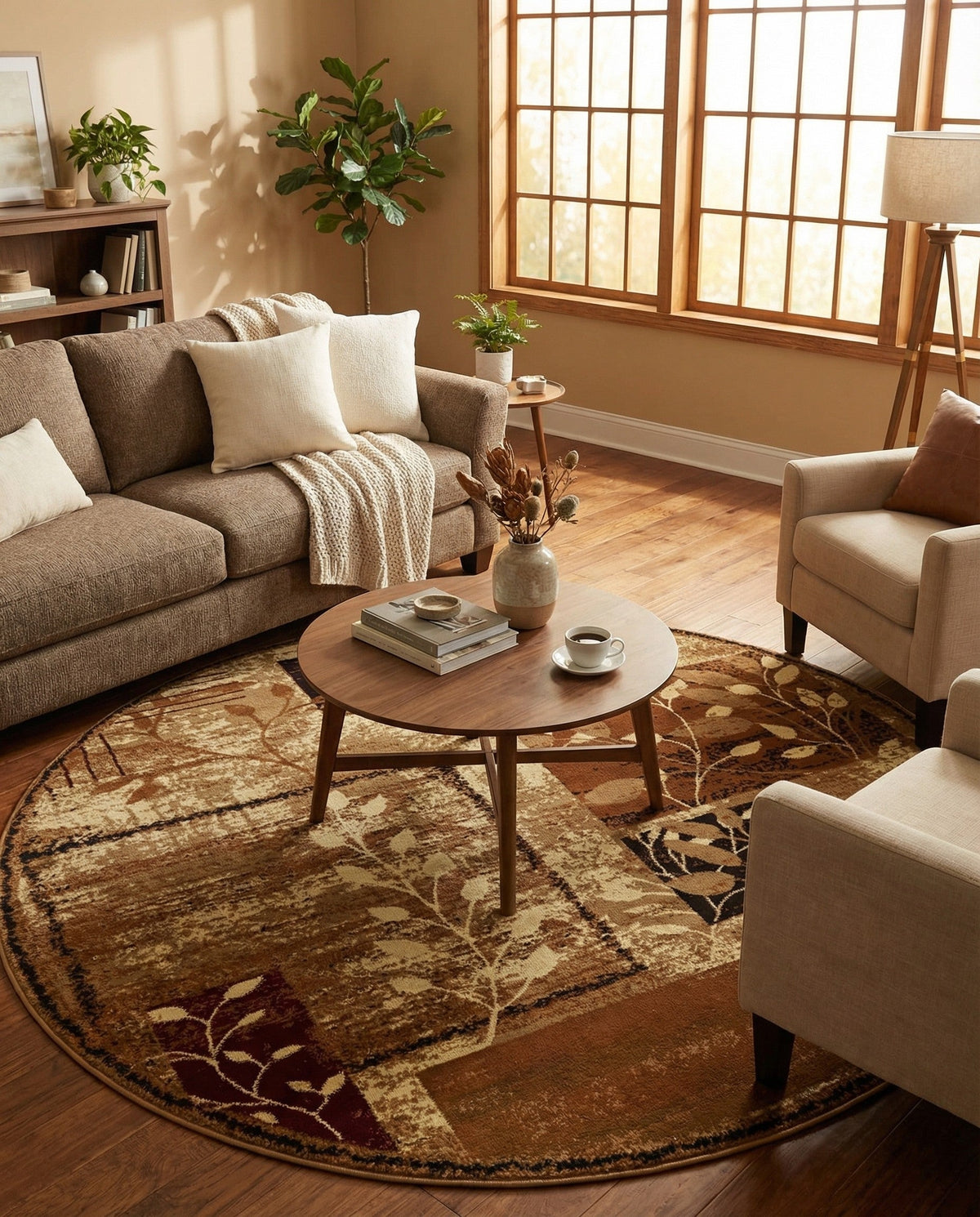 Bistro Lounge Collection Area Rug -  Affogato Round Beige  lifestyle 157