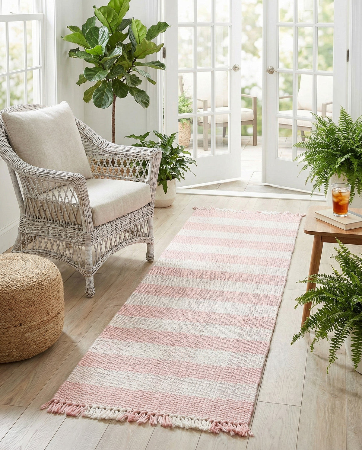 Sustainable Grid Indoor-Outdoor Oasis Collection Area Rug - Savannah Runner Pink  lifestyle 129