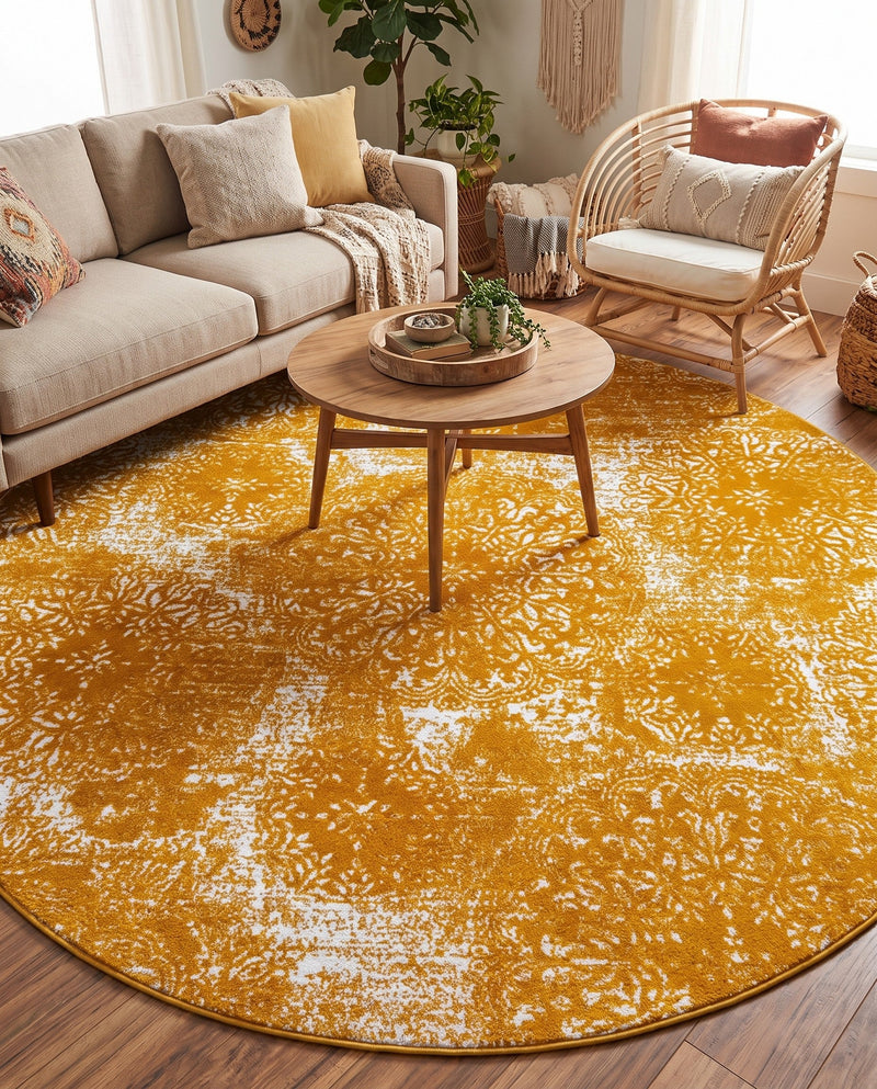 Riviera Elegance Collection Area Rug -  Monaco (Yellow) Round Yellow  lifestyle 80