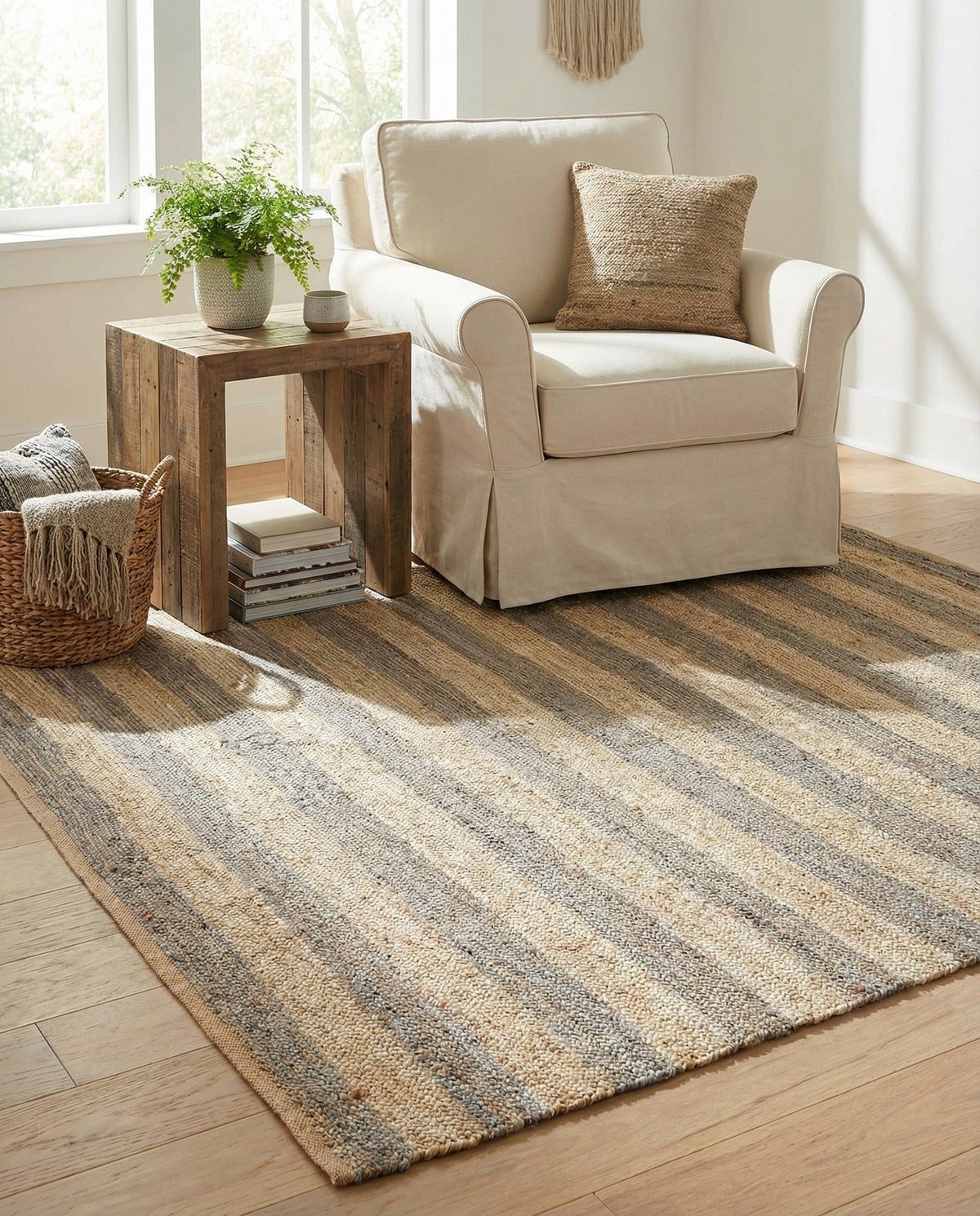 Woven Seaside Jute Collection Area Rug - Nantucket Square Gray Ivory  lifestyle 152