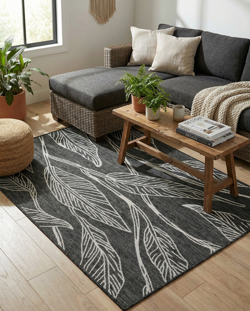 Seaside Blooms Collection Area Rug -  Evergreen (Ivory Charcoal) Rectangle Ivory Charcoal  lifestyle 5