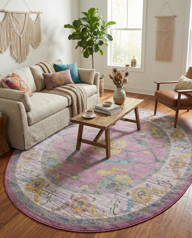 Arcadia Rugs Collection Area Rug - Eden (Pink) Oval Pink  lifestyle 77