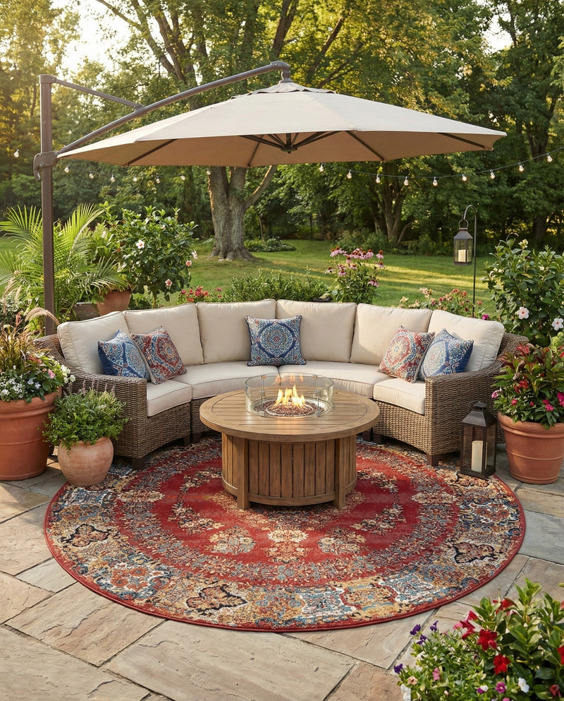 Patio Heritage Collection Area Rug -  Terrace Round Antique Red  lifestyle 60