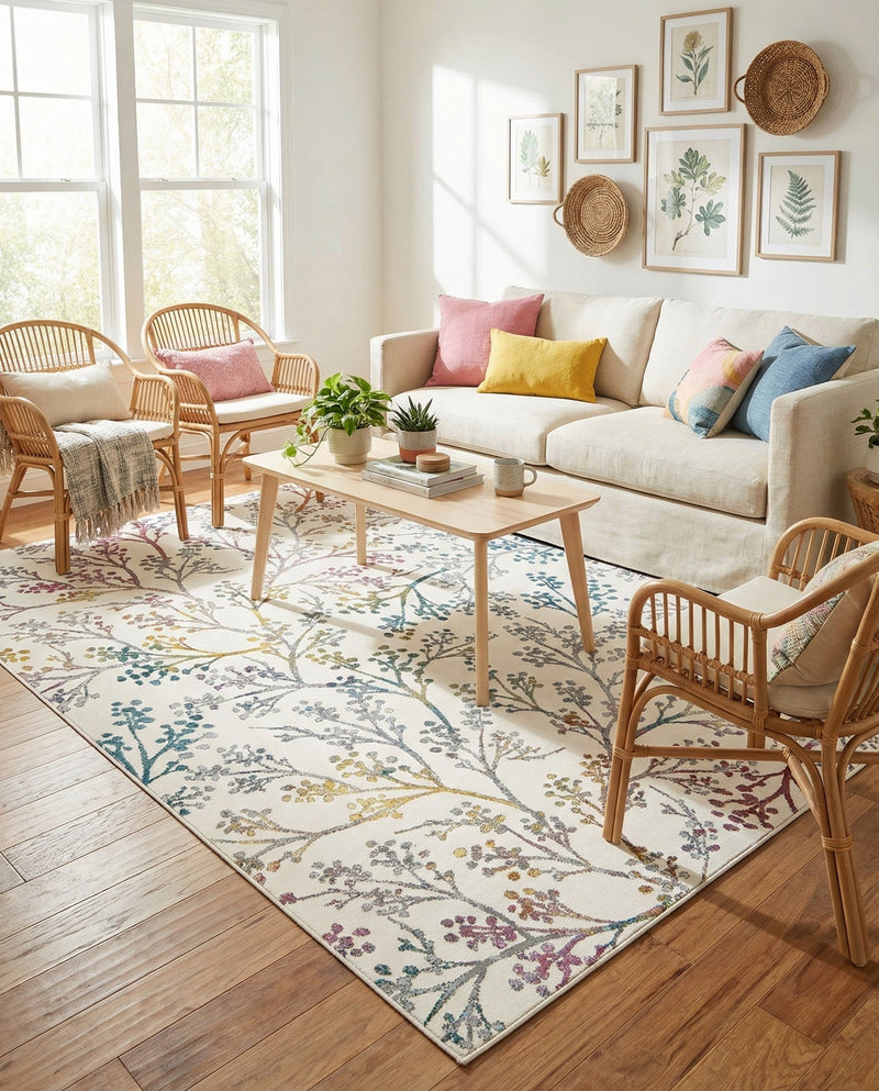 Meadow Breeze Collection Area Rug -  Sunbeam Rectangle Ivory  lifestyle 34