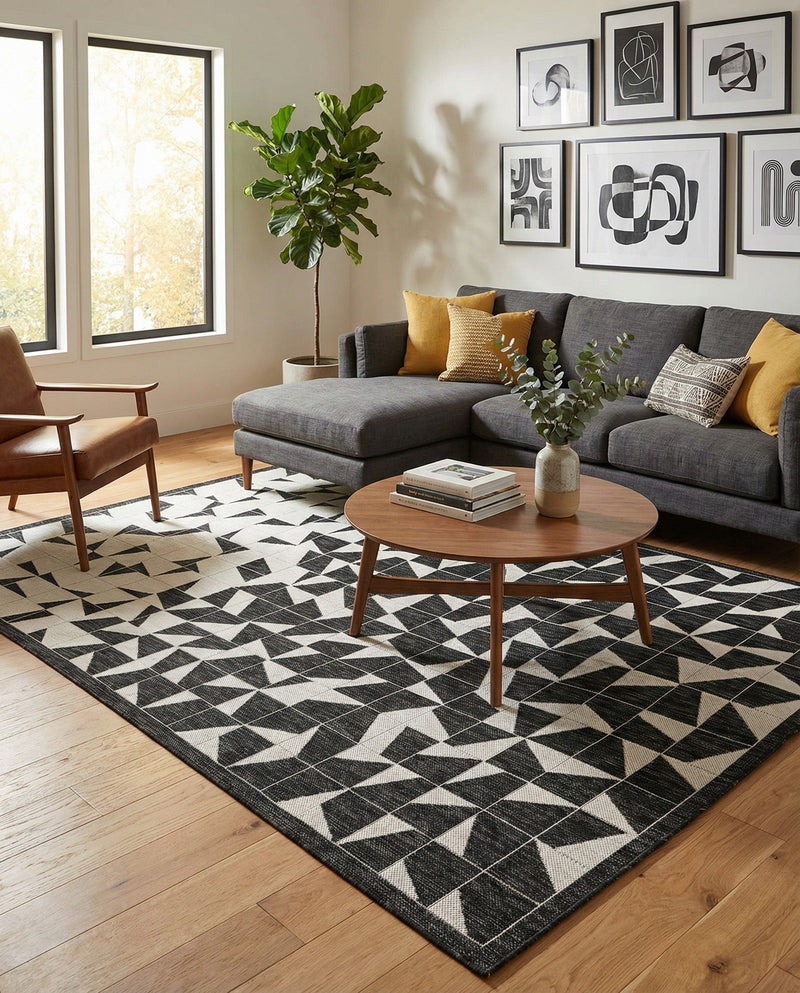 Urban Terrace Collection Area Rug -  Mercer Rectangle Black and White  lifestyle 14