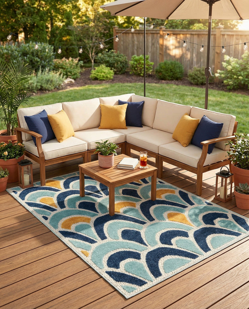 Caribbean Terrace Collection Area Rug -  Barbados Rectangle Blue  lifestyle 12