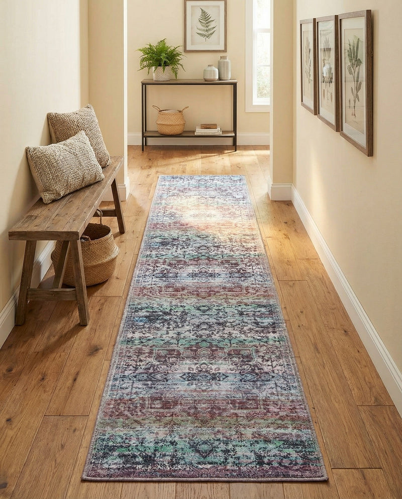 Baroque Era Collection Area Rug - Versailles (Blue Green) Runner Blue Green  lifestyle 43