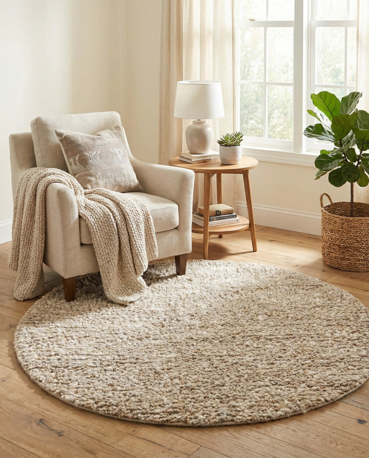 Wellington Luxe Shag Collection Area Rug - Kapiti Round Taupe  lifestyle 101