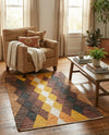 Thar Cotton Collection Area Rug -  Munnar Rectangle Brown Yellow Black  lifestyle 11