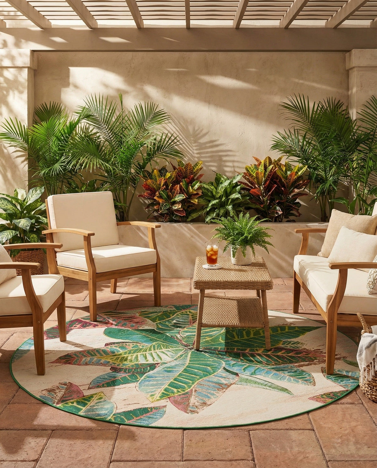 Seaside Blooms Collection Area Rug -  Fern Round Multi  lifestyle 141