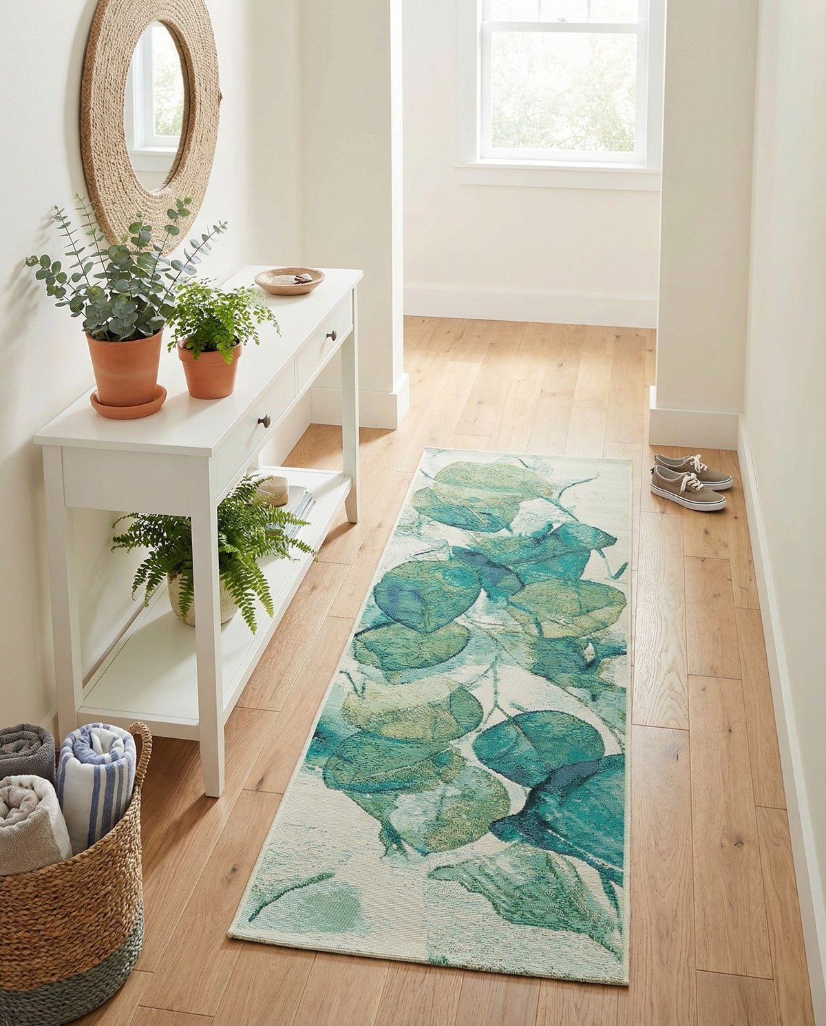 Seaside Blooms Collection Area Rug -  Flora Runner Blue Green  lifestyle 103