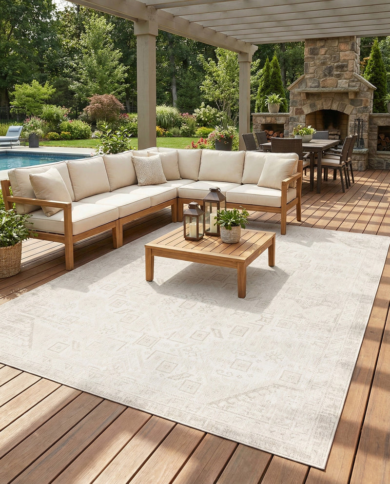 Tribal Terrace Treasures Collection Area Rug - Mayan Marina (Light Gray) Rectangle Light Gray  lifestyle 18