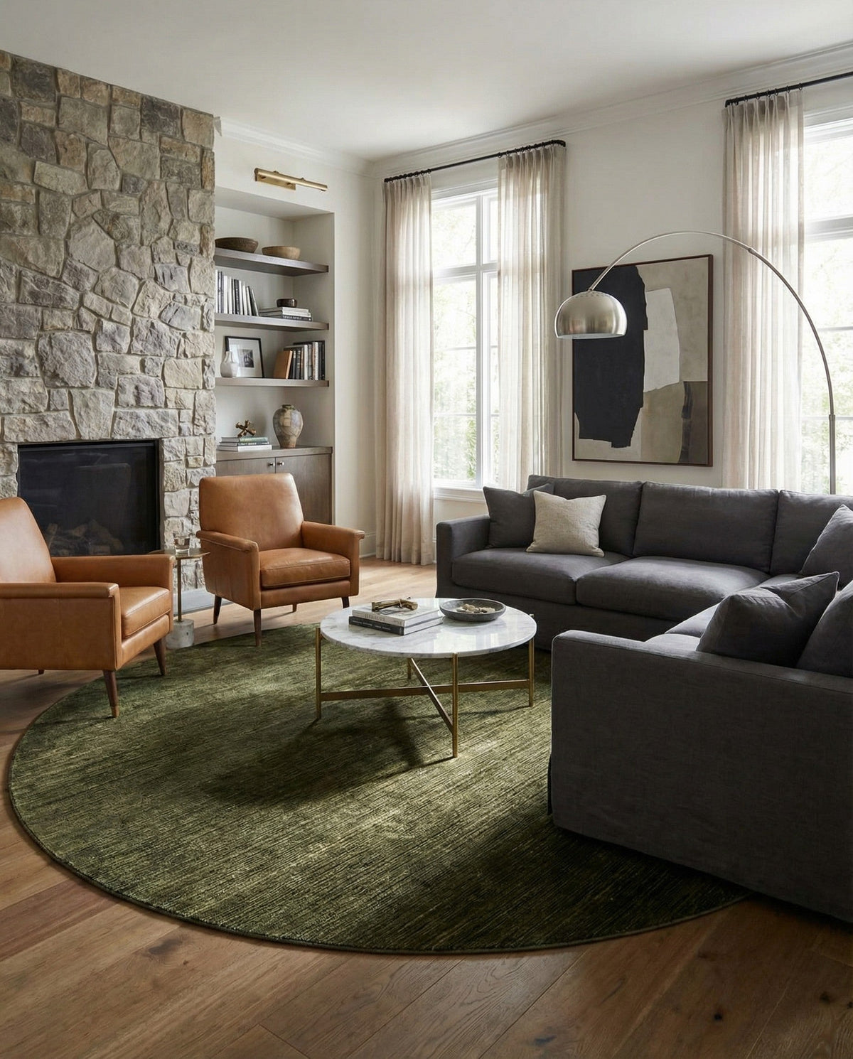 Bloomsbury Elegance Collection Area Rug -  Kensington (Green) Round Green  lifestyle 80